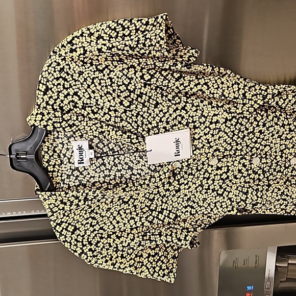 💕ROUJE💕 Marion Dress ~ Fleurette Nuit Black with Yellow Floral Print EU 40 NWT - Picture 11 of 16